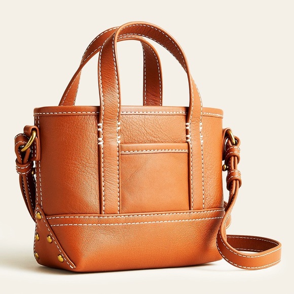💕H.P💕🆕{J. Crew}Rich Oak Leather Mini Montauk Tote Bag - Picture 2 of 14